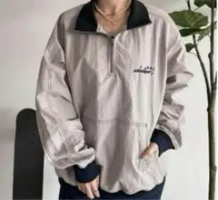 セダクル 配色ナイロンハーフジップアノラック グレー　sedacle