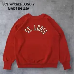 80s USA製 ビンテージラグランスウェット LOGO 7 赤 XL