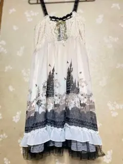 Axes Femmeノースリーブキャミひざ丈ワンピース 白黒プリント