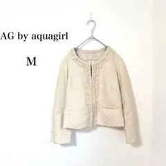 AGバイアクアガール◇ツイード ノーカラージャケット フォーマル M アイボリー