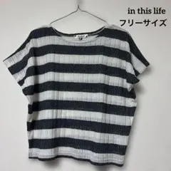 In this life ストライプ 半袖Tシャツ　カットソー　丸首　黒　白のサムネイル