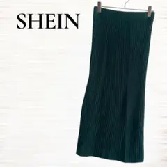 SHEIN/リブニットタイトスカート/Ｓ/ダークグリーン/ウエストゴム/ミモレ丈