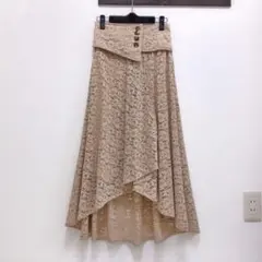 パンプキンポート レース アシメントリー ロング フレア スカート ベージュ