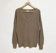 BACK NUMBER キーネック ワッフルニット 綿麻ブレンド ゆったりめ