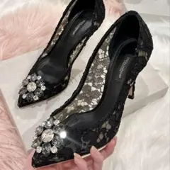 DOLCE&GABBANA レース クリスタル ビジュー パンプス ハイヒール DOLCE&GABBANA レース クリスタル ビジュー パンプス ハイヒール