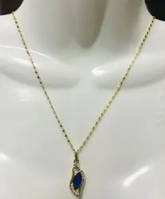 新品•未使用！クリスタル18Kゴールドメッキネックレス☆ブルー 48cm+6cm