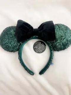 【新品タグ付】ハロウィン 緑色スパンコール ミニー 耳カチューシャ
