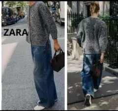 ZARA バルーンスリーブ ニットカーディガン　グレー　26 Ｓ