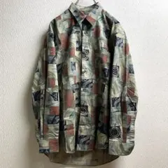 レトロ 古着 シャツ 柄シャツ ガラシャツ 総柄 デザインシャツ 長袖