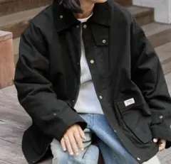 retock’s ロゴピスネーム 襟コーデュロイ ビッグシルエット ダック地 黒