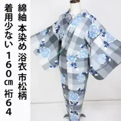 未着用に近い！本染め＊居敷当て＆肩当て付き＊浴衣着物＊横幅大