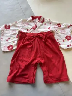 【Aenak】ベビー袴ロンパース赤椿80cm