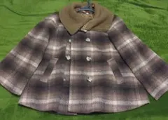 【新品未使用】ビッグニット襟付きチェック柄コート