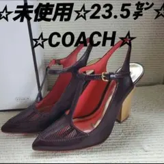 ☆未使用☆COACH☆23.5㌢☆サンダル☆ボルドー☆オレンジ☆ゴールド。レザーのサムネイル
