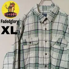 USA古着 Fadedglory　ネルシャツXL　ホワイトグリーン　チェック