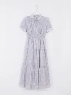 evelyn ラメフリル花柄OP ロング ブルー