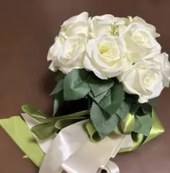 ホワイトローズ 造花 ブーケ ウェディング