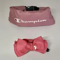 Champion 撥水ナイロンポーチ ピンクとリボンヘアクリップセットのサムネイル