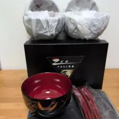 【未使用】やまもと寛斎 漆器　5セット（丼 盆　匙）　ZEN 天 鳳凰 柄のサムネイル