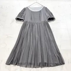 【美品】ポールスチュアート 半袖ワンピース プリーツ タック グレー フォーマル