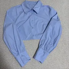 ライトブルー クロップドシャツ バルーンスリーブ