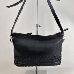 良品 COLE HAAN コールハーン 本革 ショルダーバッグ 編み込み 黒