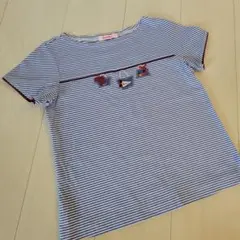 familiarファミリアブルーボーダー装飾Tシャツ140