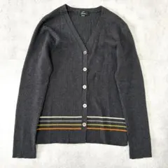 Y2K リブニットカーディガン グレー ラインデザイン シンプル 韓国風 レトロのサムネイル
