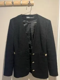 ZARA ブラック ツイードジャケット　黒　韓国