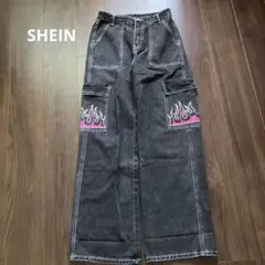 SHEIN ワイド　カーゴパンツ　デニム　ブラックのサムネイル