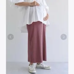 【and Me】マタニティ セルフカット リブタイトスカート ピンク L