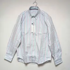 未使用品 長袖メンズ綿100% シャツ ストライプ 白 薄赤 水色 Lサイズ