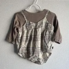 teteateteテータテートベージュ系チェック柄ロンパース70cm