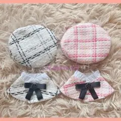 大人気！即購入可！白×ピンク！ぬい服　10cm 12cm用　ポンチョ　ベレー帽