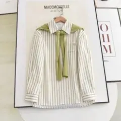 Mademoiselle Prive ストライプリボンシャツ