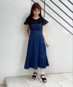 ベルト付きデニムキャミワンピース