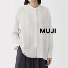 【無印良品】シアー長袖シャツ オフ白ストライプ 長袖シャツ Mサイズのサムネイル