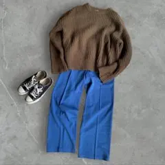 [保湿]リサイクル裏微起毛　センタープレス　ストレートパンツ　ウエストバックゴム