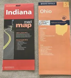 アメリカ現地購入品　折り畳み地図　インディアナ　オハイオ　2冊