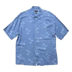 古着 GEORGE レーヨン アロハシャツ パームツリー柄 メンズL ブルー
