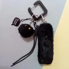 じゃらじゃらキーホルダー ファー ネコ ブラック