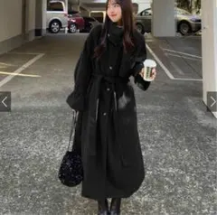 GRL リボンベルト付きフェイクウールトレンチコート