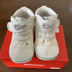 ミキハウス ホットビスケッツ　リボン付きハイカットシューズ　白