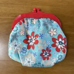 花柄がま口財布 水色 赤