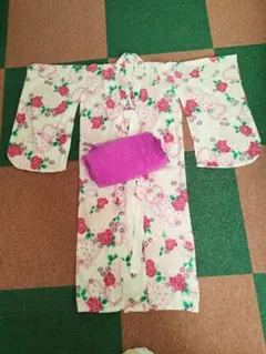 120サイズ 花柄 浴衣 帯付き