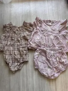 再お値下げ！ベビー服セット チェック柄 と花柄2点セット80cm70センチのサムネイル
