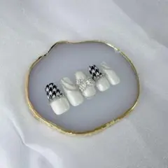 ネイルチップ 量産型 スナ系 ワンホン フレンチガーリー 韓国 千鳥柄