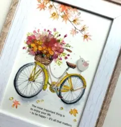 自転車　コスモス　秋　天然石　シーグラスアート　ペン画　水彩画