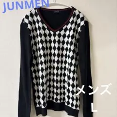 JUNMEN アーガイル柄 Vネックニット L