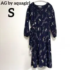 상태좋음 AG by aquagirl 花柄 Vネック 원피스 네이비 S